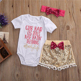 Summer Bodysuit with Sequined Pants and Bow Headband Set - BabyBloomPlace