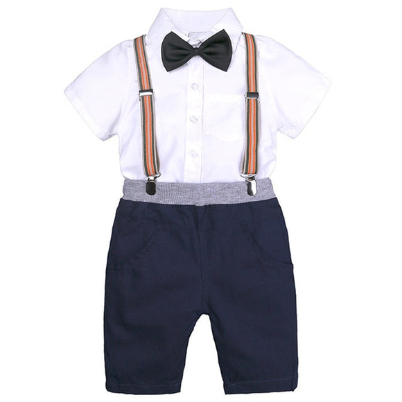 Classy 2 piece shirt & short set with suspenders - BabyBloomPlace