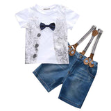 Classy 2 piece shirt & short set with suspenders - BabyBloomPlace