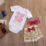 Summer Bodysuit with Sequined Pants and Bow Headband Set - BabyBloomPlace