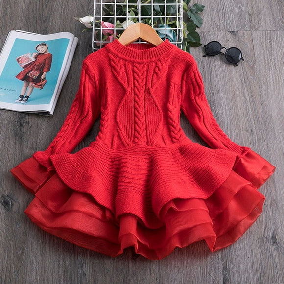 Kiddies Knitted Winter Chiffon holiday Dress - BabyBloomPlace