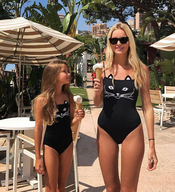 Mommy & Me 'Black Cat' Monokini One-Piece Swimsuit - BabyBloomPlace