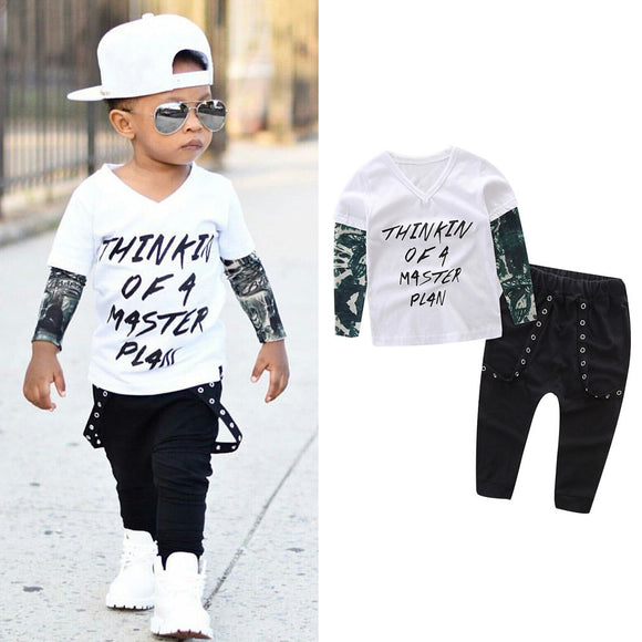 Trendy Boy Letter Tattoo Shirt and Pant Set - BabyBloomPlace