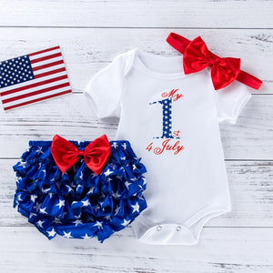 July 4th Romper Ruffle Pant Outfits - BabyBloomPlace