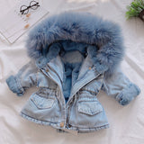 Hooded Denim Faux Fur Fleece Coat - BabyBloomPlace