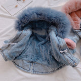 Hooded Denim Faux Fur Fleece Coat - BabyBloomPlace