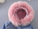 Hooded Denim Faux Fur Fleece Coat - BabyBloomPlace