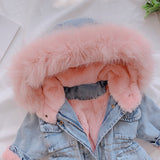 Hooded Denim Faux Fur Fleece Coat - BabyBloomPlace